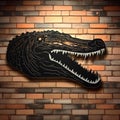 Extruded Design: Black Alligator Head On Brick Wall