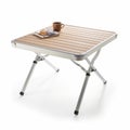 Folding Camping Table With Cup Holder - Light Brown And Silver
