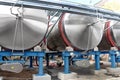 Large aluminum drums tanks and pipelines modern plant for the pr Royalty Free Stock Photo