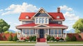 Large American beautiful house with red door. generative ai Royalty Free Stock Photo