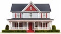 Large American beautiful house with red door. generative ai Royalty Free Stock Photo