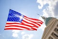 St Louis, Missouri, United States-circa 2014-Large American Flag Flying in the Wind in Front of the Old Courthouse Downtown Royalty Free Stock Photo