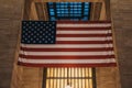 Large American flag inside Grand Central Terminal, Manhattan, Ne