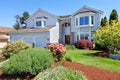 Large American grey house front exterior.