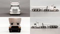 Large American truck with a trailer type dump truck for transporting bulk cargo on a white background. 3d illustration.