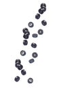 Large Amount of Ball Bearings Shaped and Formed In Free Fall Bulk. Isolated Over White Background