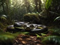 Large anaconda snake in forest ready to attack, generative ai