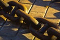 large anchor chain on deck of battleship