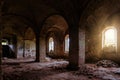 Large ancient vaulted hall of abandoned building