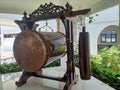 Large and antique looking wooden drum or bedug at a mosque