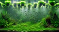 A large aquarium with many plants and fish in it, AI