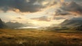Highlands At Sunset: A Delicately Rendered Scottish Landscape