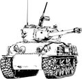 Large armored heavy tank with a powerful gun, hand-drawn ink sketch Royalty Free Stock Photo