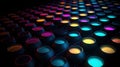 a large array of colored lights in a dark room with a black background