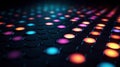a large array of colorful circles on a black background with a bright light
