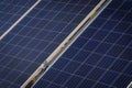 Large array of photovoltaic solar panels featuring rows of blue panels, providing renewable energy