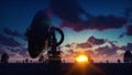 Large Array Radio Telescope. Time-lapse of a radio telescope in desert at sunrise against the blue sky. 3D Rendering Royalty Free Stock Photo