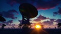 Large Array Radio Telescope. Time-lapse of a radio telescope in desert at sunrise against the blue sky. 3D Rendering Royalty Free Stock Photo