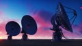 Large Array Radio Telescope. Time-lapse of a radio telescope in desert at sunrise. 3D Rendering Royalty Free Stock Photo