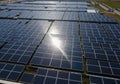 Large array of solar panels arranged in a grid pattern. Panels are Royalty Free Stock Photo