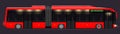 Large articulated bus. Red with modern design. Side view. Translucent windows. Dark night background. Royalty Free Stock Photo