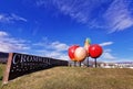 A large artificial fruits at the entrance to Cromwell in Otago region of the South Island of New Zealand