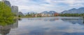 large artificial lake in the central park zone in the center of the capital Tirana in Albania.