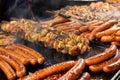 Large assortment of grilled sausages and kebabs at  Cracow christmas market Royalty Free Stock Photo