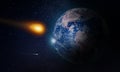 Large Asteroid Going To hit Earth Planet. Spectacular Cosmos Event and Astronomy Catastrophe Royalty Free Stock Photo