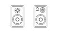 Large audio music loudspeakers with speakers for playing retro music from the 70s, 80s, 90s. Black and white icon. Vector