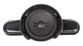 Large audio speaker subwoofer for low-frequency music in a car on a white background. Hard bass sound