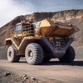 Large Autonomous Driverless Powerful Electric Drive Mining Truck in Open Pit. Generative ai