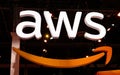 Large AWS sign and logo of of Amazon Web Services Royalty Free Stock Photo