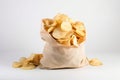 large bag of potato chips on white background Royalty Free Stock Photo