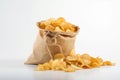 large bag of potato chips on white background Royalty Free Stock Photo
