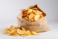 large bag of potato chips on white background Royalty Free Stock Photo