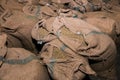 Large bags a raw coffee beans