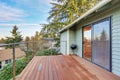 Large balcony with fenced garden view