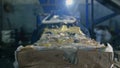 Large bales of pressed trash out of paper and plastic bottles at a recycling plant, industry, inside Royalty Free Stock Photo