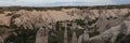 Large bare steep sandy cliffs in Cappadocia highland