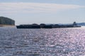 Large barge rounds sandbank of Mississippi river in October 2023 Royalty Free Stock Photo