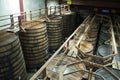 Large barrels in wine cellar