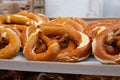 Large Bavarian Pretzels on rack Royalty Free Stock Photo