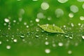 Large beautiful drops of transparent rain water on a green leaf macro. Droplets of water, generative ai Royalty Free Stock Photo