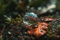 Large beautiful drops of transparent rain water on a green leaf macro. Royalty Free Stock Photo