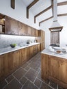 Large beautiful kitchen in a rustic style. Royalty Free Stock Photo