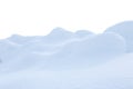 A large beautiful snowdrift on white background.Winter snow background. A big snow drift