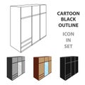 A large bedroom wardrobe with mirrow and lots of drawers and cells.Bedroom furniture single icon in cartoon style vector