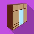 A large bedroom wardrobe with mirrow and lots of drawers and cells.Bedroom furniture single icon in flat style vector