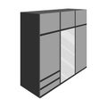 A large bedroom wardrobe with mirrow and lots of drawers and cells.Bedroom furniture single icon in monochrome style